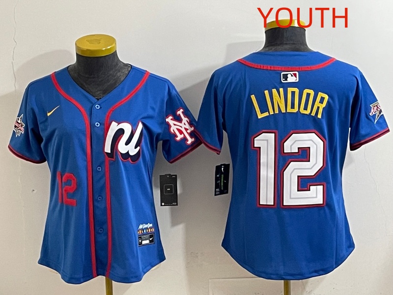 Youth 2025 New York Mets #12 Lindor Blue Nike 2025 MLB All Star Jersey style 007->youth mlb jersey->Youth Jersey